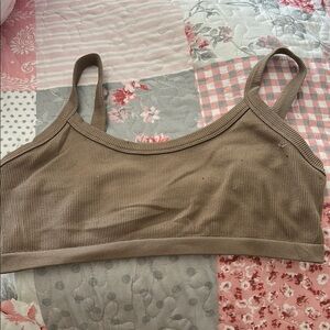 Brown Ribbed Crop Top